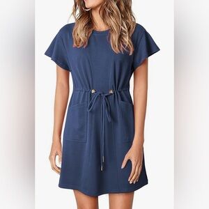 Evaless Round Neck Ruffle Sleeve Tshirt Dress